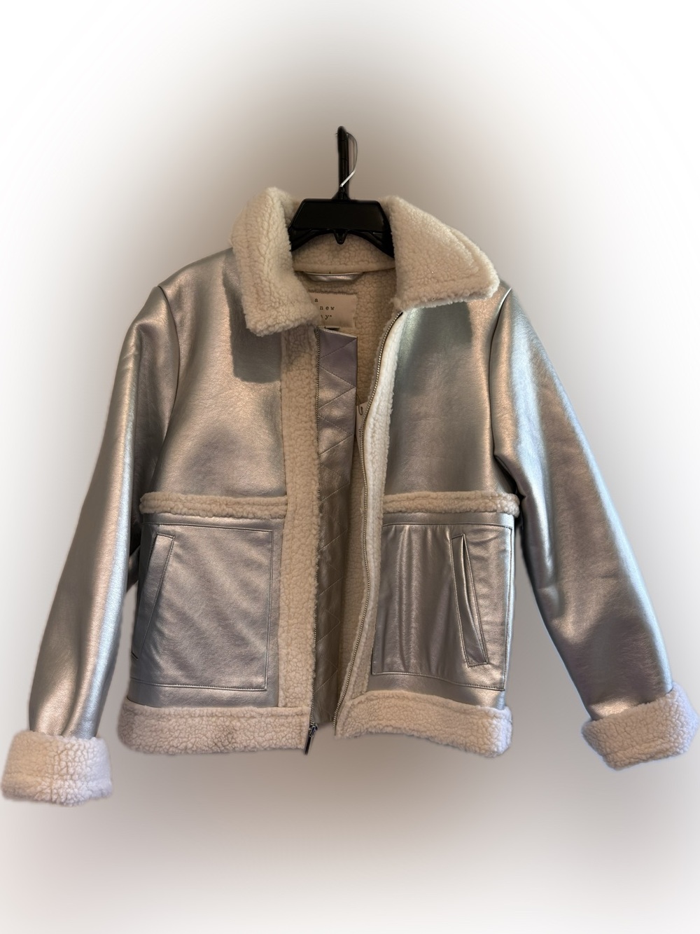 a new day Silver Faux-Shearling Teddy Aviator Jacket